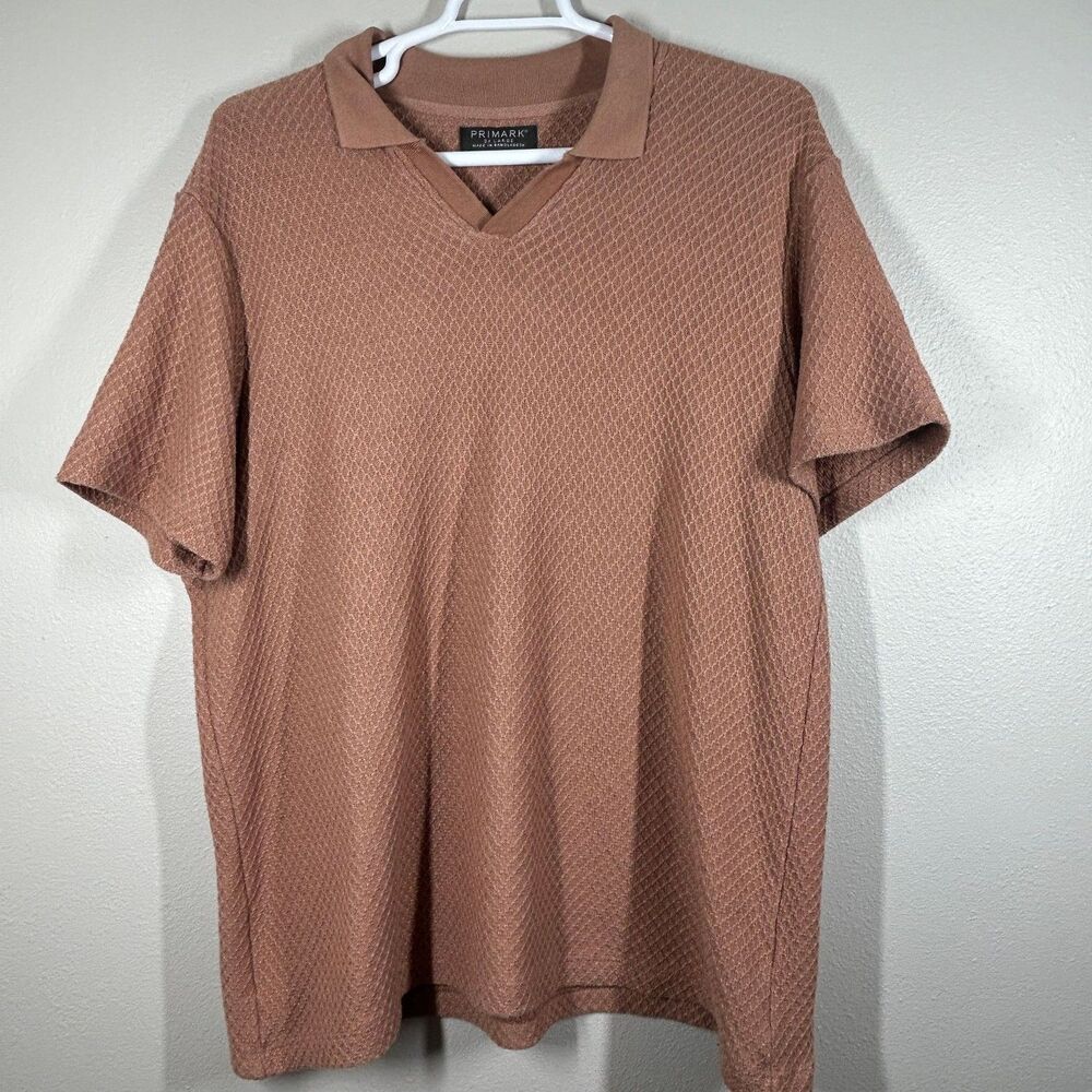 Primark Polo Shirt Mens 3X Textured Knit V-Neck Short Sleeve Pink Oversized